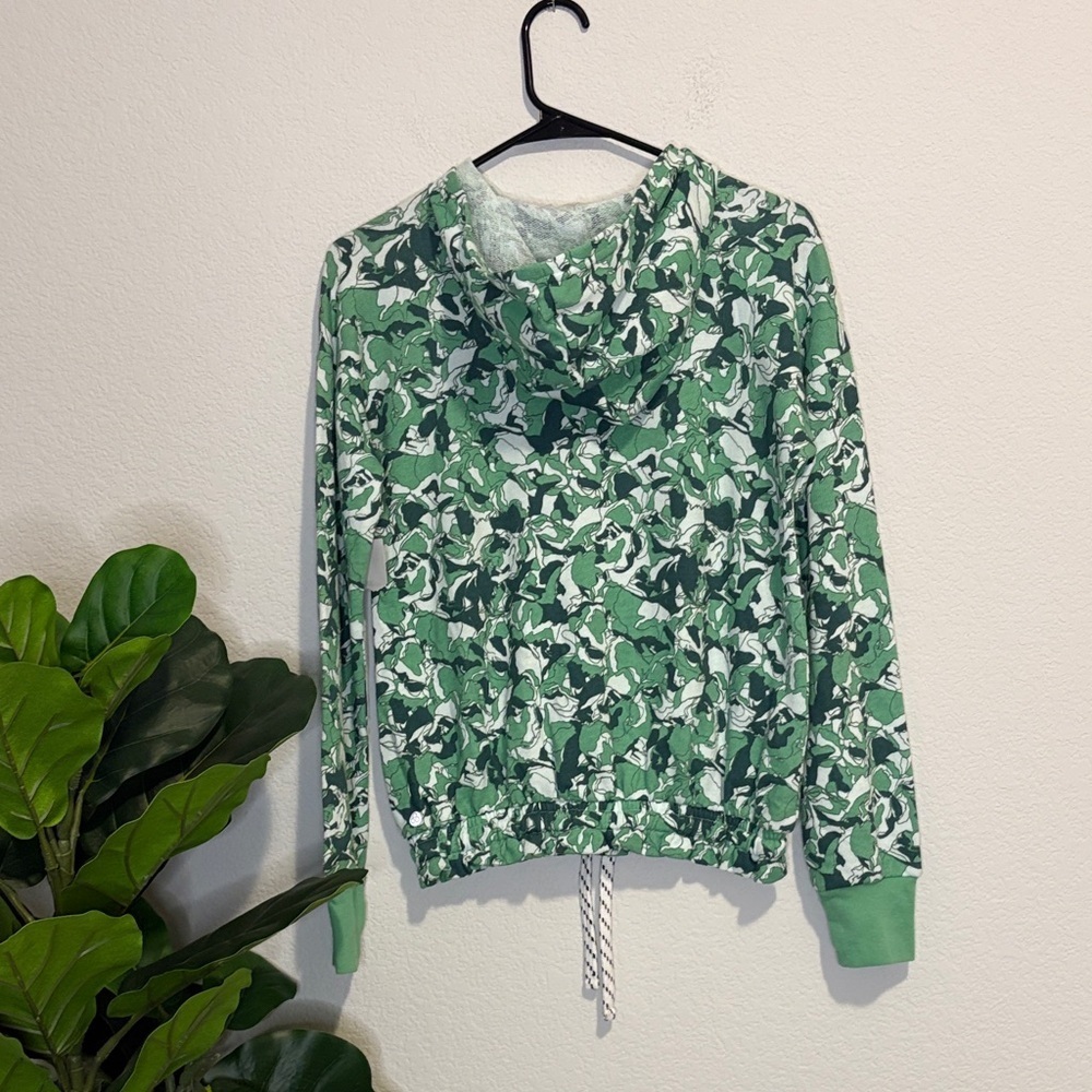 NWT Zella Green white print hoodie with drawstring waist XL (14/16) - Picture 5 of 6
